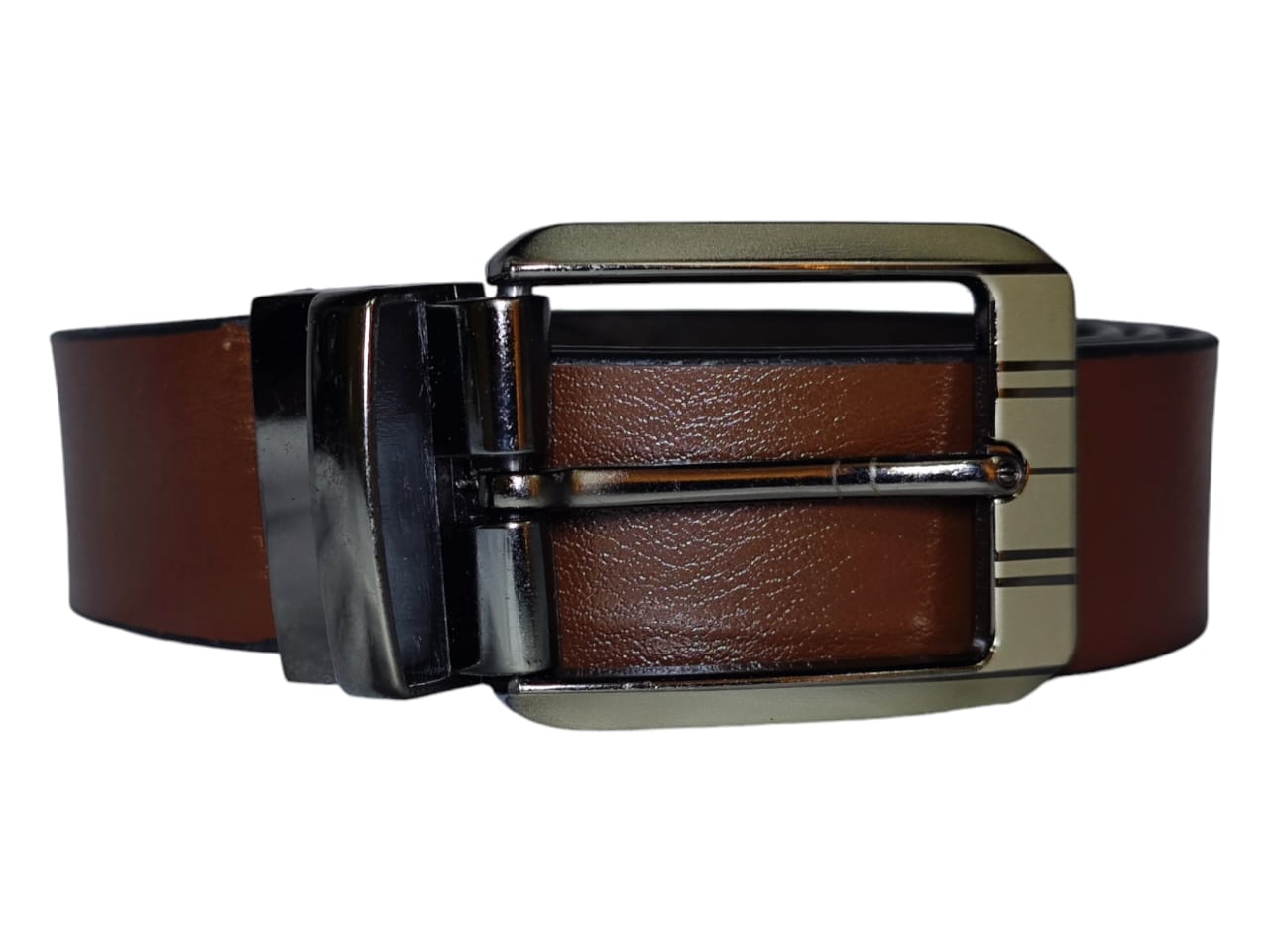 Formal leather belt polished buckle view 5