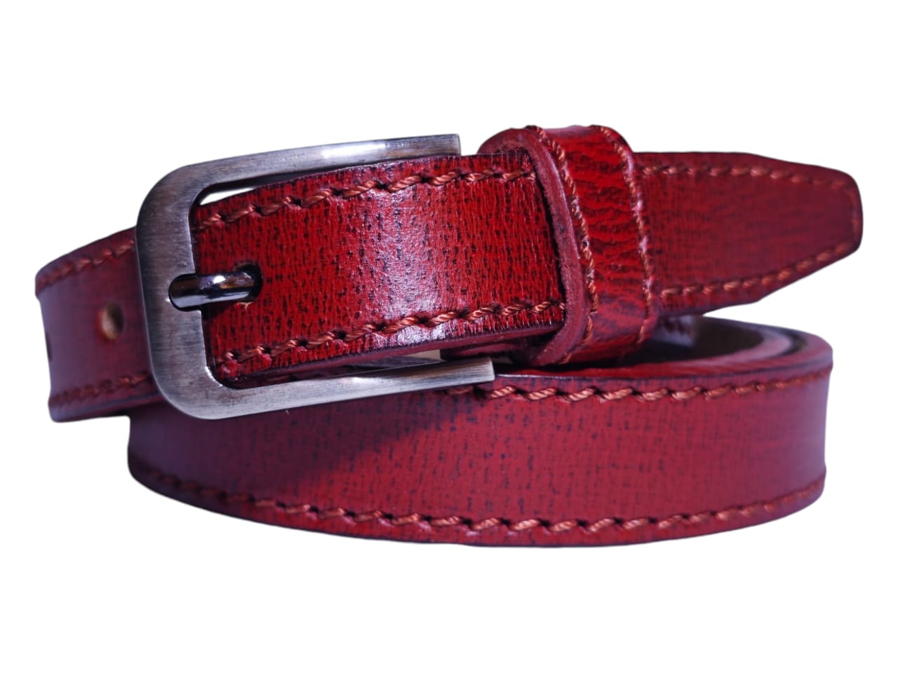 Ladies leather belt slim profile view 1